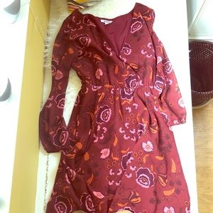 Long maroon autumnal dress with peasant sleeve